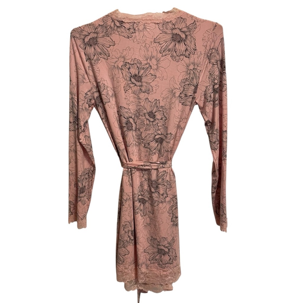 Victoria's Secret Pink Floral Lace Trim Short Robe XS/S Loungewear Wrap - Picture 5 of 6